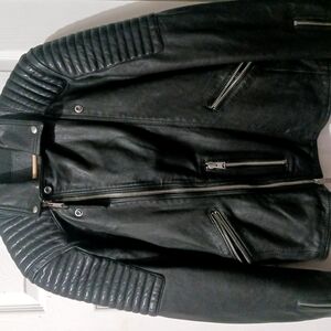 Used  All Sainst Black Leather Biker Jacket